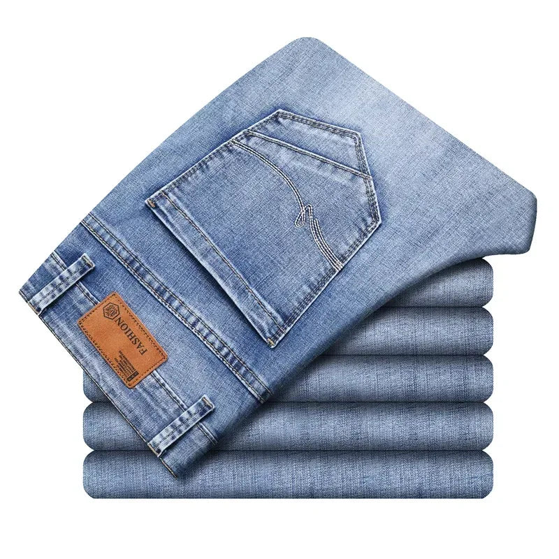 2024 Cotton Stretch Jeans Business Casual Men's Thin Denim Jeans Grey Spring Summer Brand New Fit Straight Lightweight Men Clothes Store