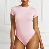 Sexy One Piece Bodycon Bodysuit Short Sleeve O Neck Open Basic White Black Red Overalls Women Body Top Skinny Rompers Female new gift 2022 Store