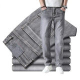 2024 Cotton Stretch Jeans Business Casual Men's Thin Denim Jeans Grey Spring Summer Brand New Fit Straight Lightweight Men Clothes Store
