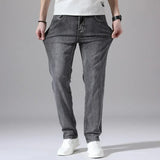 2024 Cotton Stretch Jeans Business Casual Men's Thin Denim Jeans Grey Spring Summer Brand New Fit Straight Lightweight Men Clothes Store
