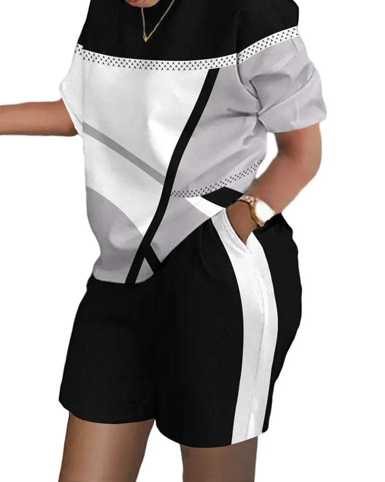 Women's Summer Letter Print T-Shirt & Shorts Set - Casual 2 Piece Outfit - TNH apparel