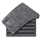 2024 Cotton Stretch Jeans Business Casual Men's Thin Denim Jeans Grey Spring Summer Brand New Fit Straight Lightweight Men Clothes Store