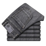 2024 Cotton Stretch Jeans Business Casual Men's Thin Denim Jeans Grey Spring Summer Brand New Fit Straight Lightweight Men Clothes Store