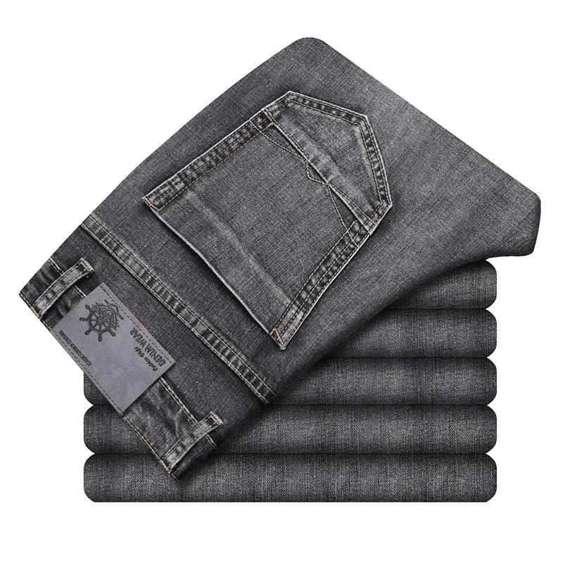 2024 Cotton Stretch Jeans Business Casual Men's Thin Denim Jeans Grey Spring Summer Brand New Fit Straight Lightweight Men Clothes Store