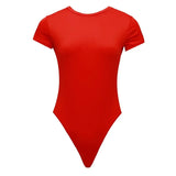 Sexy One Piece Bodycon Bodysuit Short Sleeve O Neck Open Basic White Black Red Overalls Women Body Top Skinny Rompers Female new gift 2022 Store