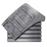 2024 Cotton Stretch Jeans Business Casual Men's Thin Denim Jeans Grey Spring Summer Brand New Fit Straight Lightweight Men Clothes Store
