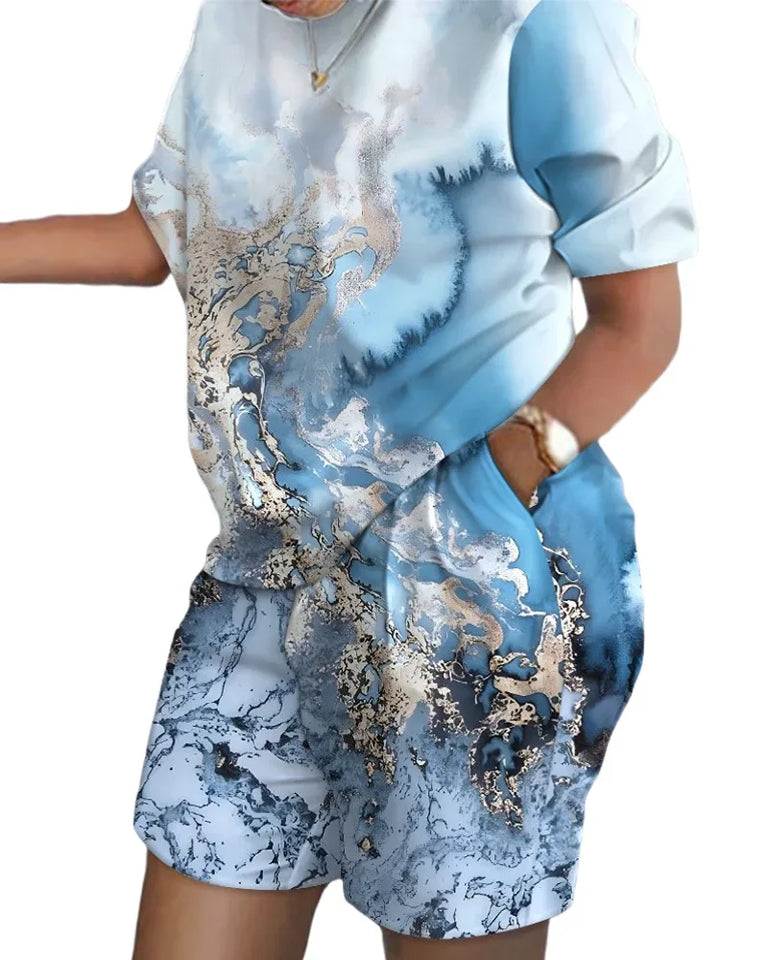 Women's Summer Letter Print T-Shirt & Shorts Set - Casual 2 Piece Outfit - TNH apparel