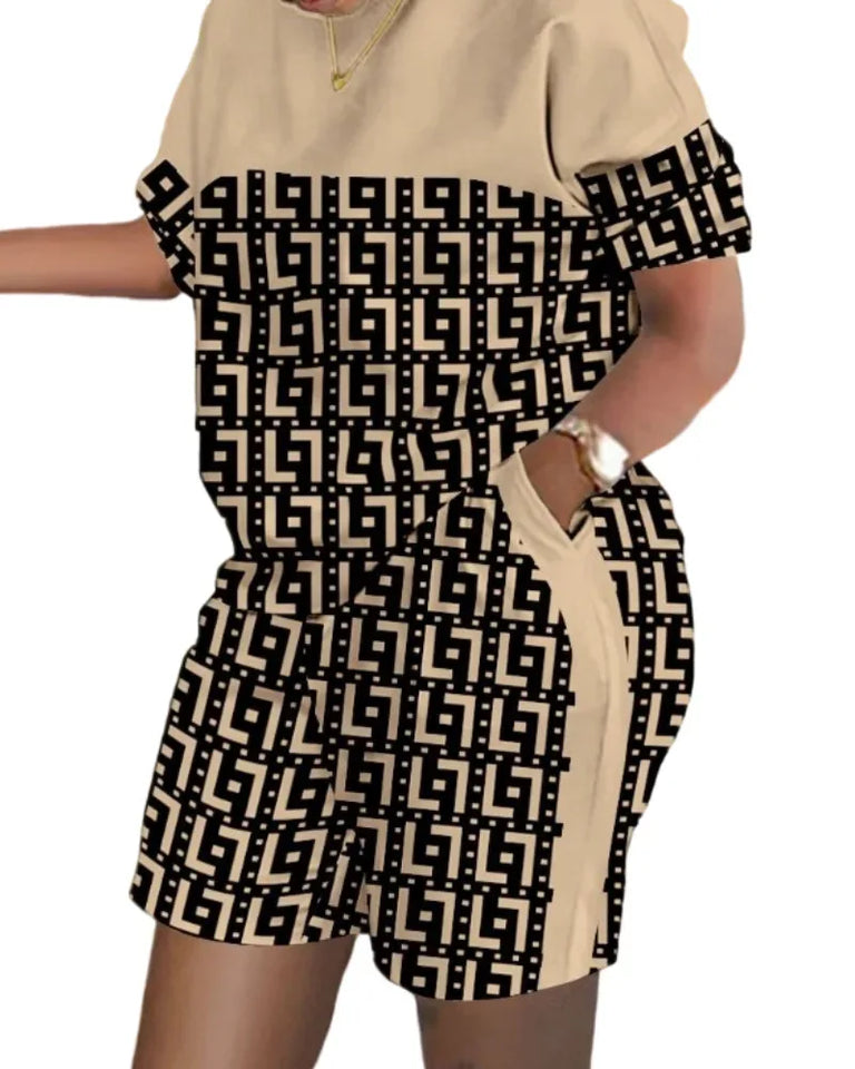 Women's Summer Letter Print T-Shirt & Shorts Set - Casual 2 Piece Outfit - TNH apparel