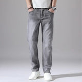 2024 Cotton Stretch Jeans Business Casual Men's Thin Denim Jeans Grey Spring Summer Brand New Fit Straight Lightweight Men Clothes Store