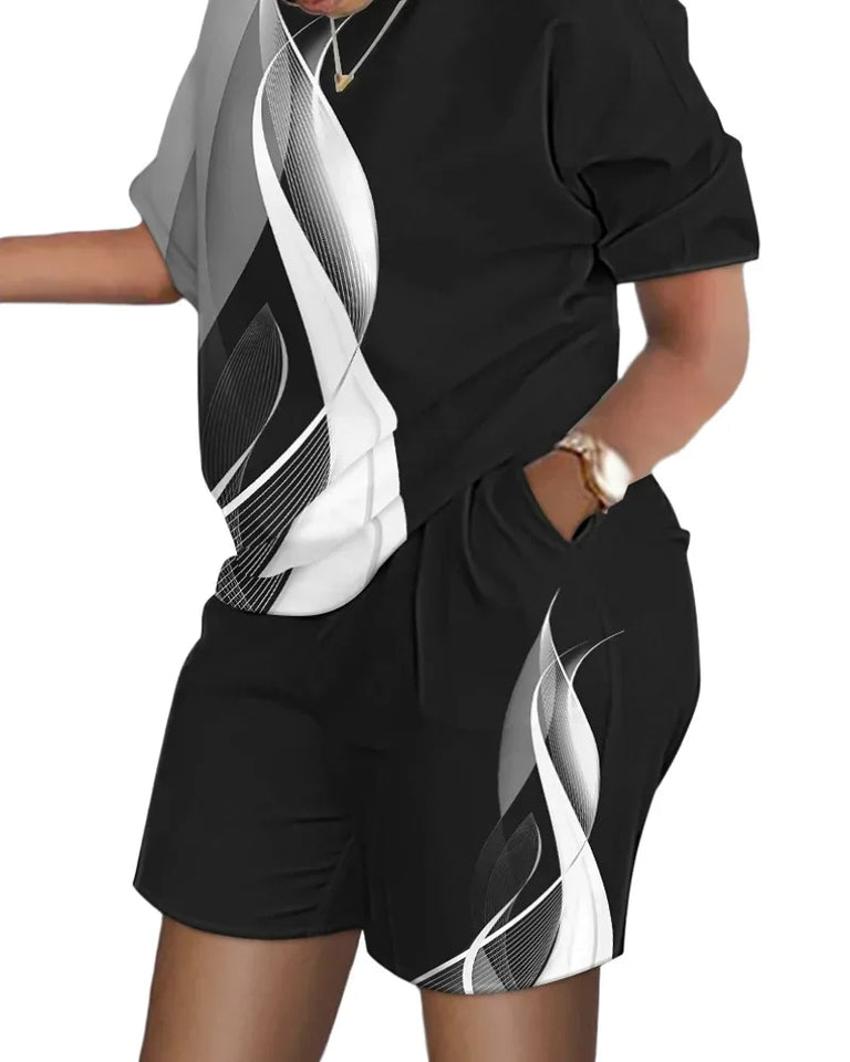 Women's Summer Letter Print T-Shirt & Shorts Set - Casual 2 Piece Outfit - TNH apparel