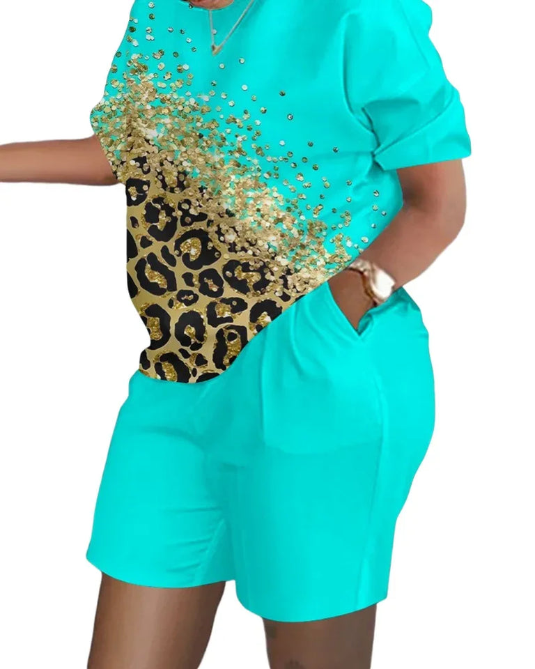 Women's Summer Letter Print T-Shirt & Shorts Set - Casual 2 Piece Outfit - TNH apparel