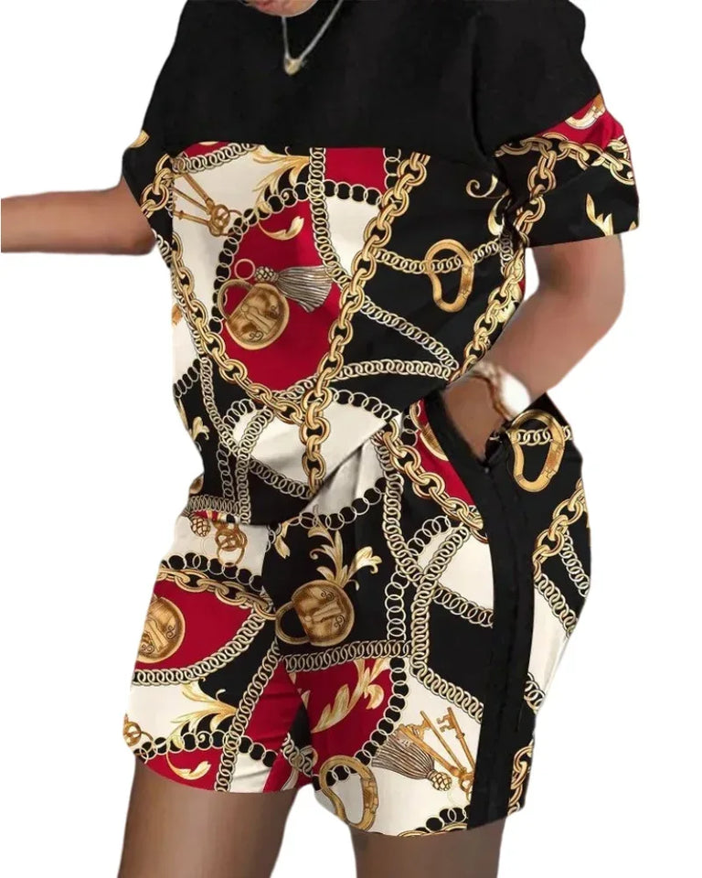 Women's Summer Letter Print T-Shirt & Shorts Set - Casual 2 Piece Outfit - TNH apparel