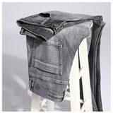 2024 Cotton Stretch Jeans Business Casual Men's Thin Denim Jeans Grey Spring Summer Brand New Fit Straight Lightweight Men Clothes Store